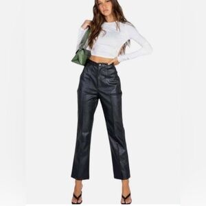 PRINCESS POLLY ENCORE Black Faux Leather Women's Straight Leg Pants Size 8